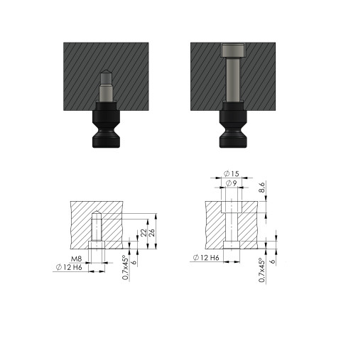 45270-Q4: Espárragos de sujeción Quick•Point® 52 (Diseño técnico )
