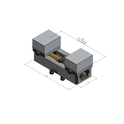 Dessin technique 44200-77: Avanti 77 Etau à serrage doux Largeur des mors 77 mm plage de serrage max. 205 mm