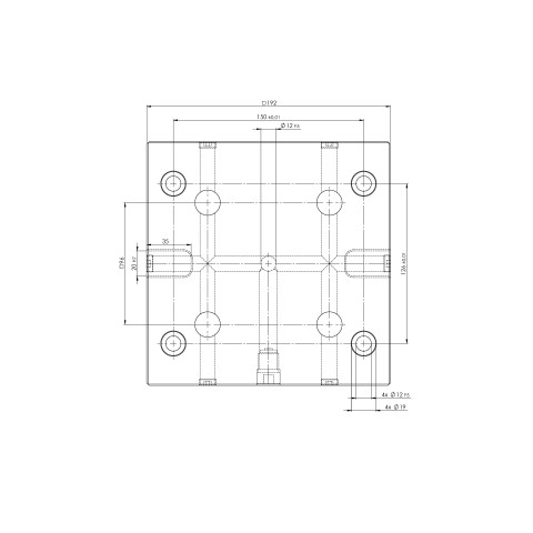 Dessin technique 45763: Quick•Point® 96 Plaque 192 x 192 x 27 mm avec un perçage de fixation de fixation pour un entraxe de rainures de 63 mm