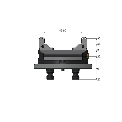 Dessin technique 61085-46: Makro•Grip® 77 HAUBEX étau à 5 axes Largeur des mors 46 mm Plage de serrage 0 - 80 mm