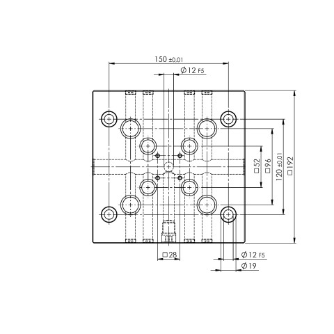 Dessin technique 75748: Quick•Point® 52/96 Plaque à grille combiné 192 x 192 x 27 mm avec trous pour tour de serrage Quick•Tower