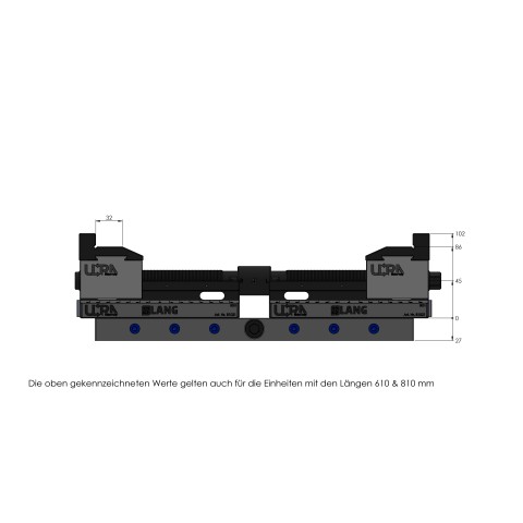 Dessin technique 81600: Makro•Grip® Ultra Set de base hauteur 45 mm, plage de serrage 40 - 610 mm